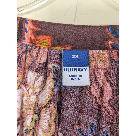 Old Navy Split Neck Blouse Top Women Plus 3X Orange Brown Floral Peasant Cottage - Picture 7 of 8
